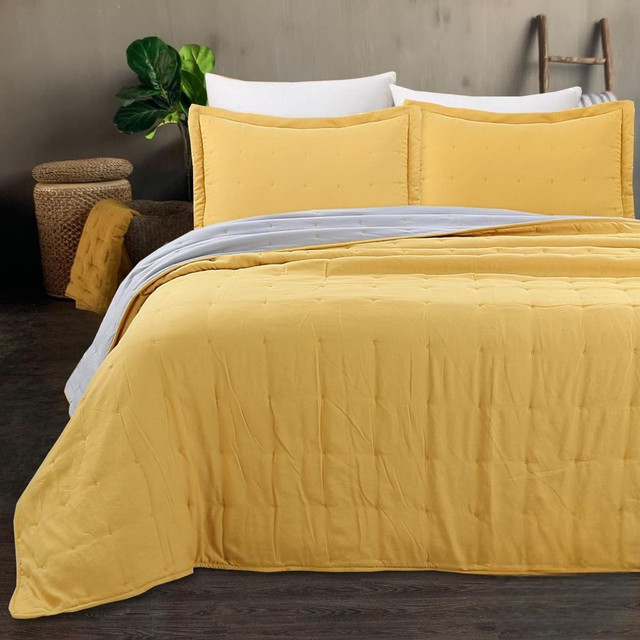 Top Lucky - Cubrecama De Algodon King Liso Mostaza