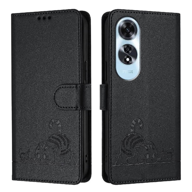 Funda tipo cartera FOXDOCK para OPPO A60 4G con soporte, ranuras, RFID, diseño de gato