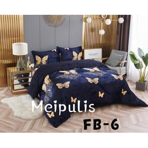 Aladdins Shop - Cobertor De Invierno De Plush Y Chiporro 2 Plazas Azul Marino Mariposas