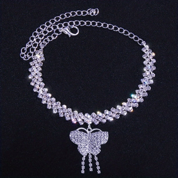 Shiny Rhinestone Heart Pendant Anklet - Stylish Female Accessory for Ankle Bracelet Jewelry Gift