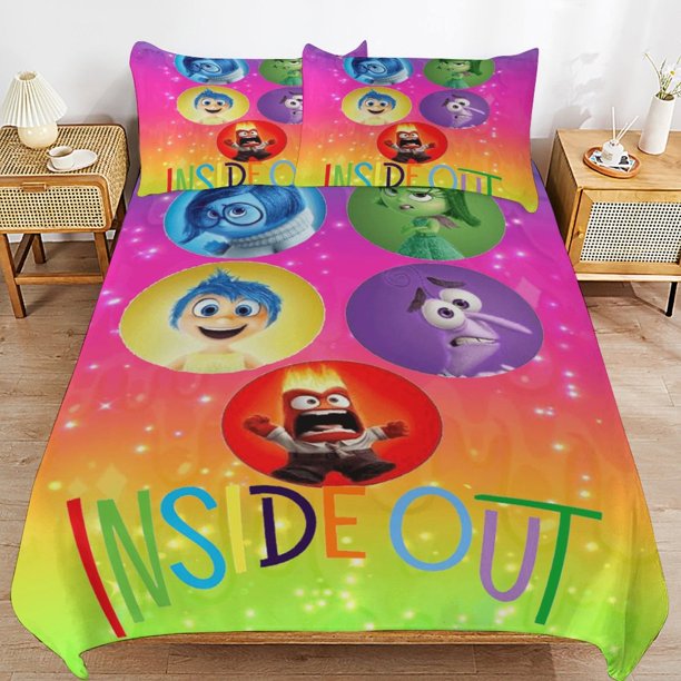 x167 Inside Out 2 Bed Duvet Cover Microfiber Bedding Sets 3D Printed Lightweight 3 Piece Comforter Sets, 1 Duvet Cover And 2 Pillow Shams for Kids Boys Girls 79"x90" jn167