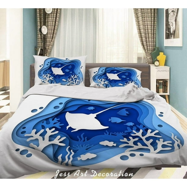 3D Dibujado a mano Animal Fish Funda de edredón Juego de ropa de cama Funda de edredón Fundas de almohada