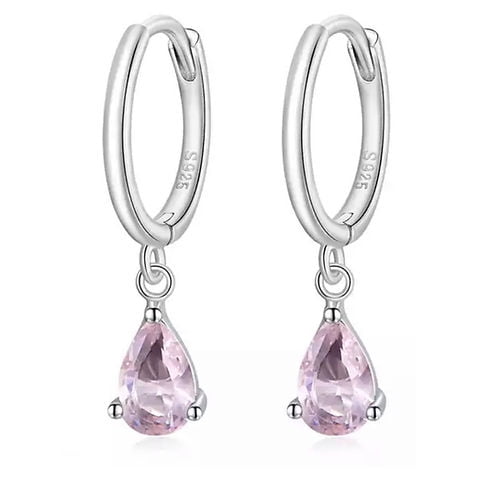 Aros Plata Mujer Argolla Circon Rosa