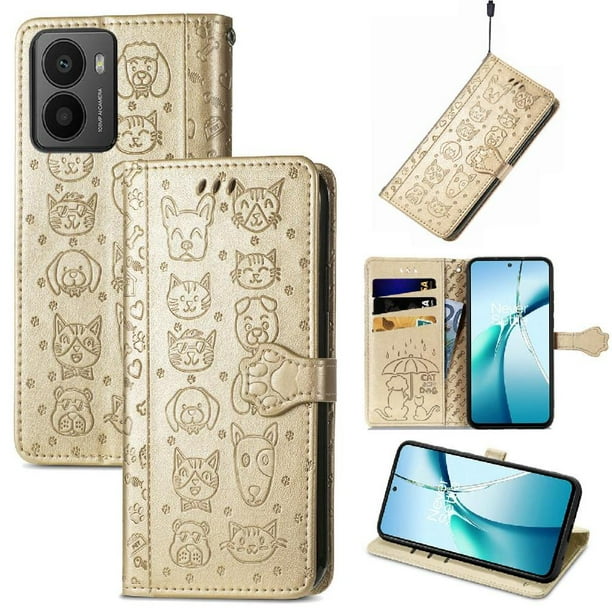 Funda Cartera FOXDOCK para HMD Fusion , Flip PU con Relieve de Gatos y Perros, Tarjetero y Soporte