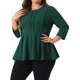 thumbnail image 4 of Agnes Orinda Conjuntos de Halloween Tops de Talla Grande para Mujeres Escuela Universidad Elegante Cuello Redondo Color Sólido Ropa de Trabajo Manga 3/4 Top Peplum 1X Verde, 4 of 6