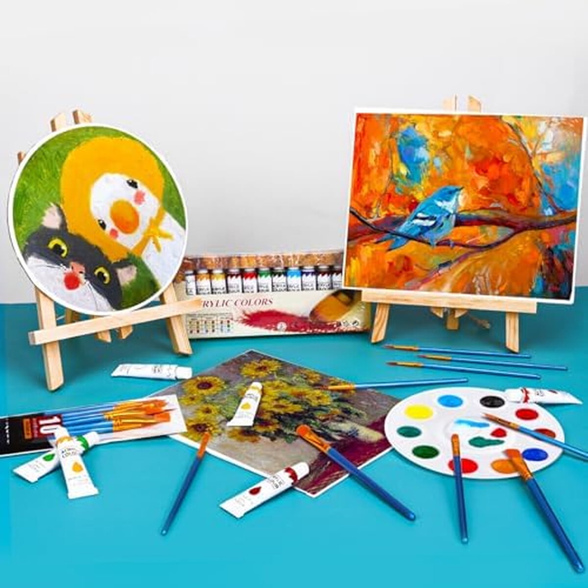 Set Pintura Acralica Esrich 104 Piezas Lienzo Caballete