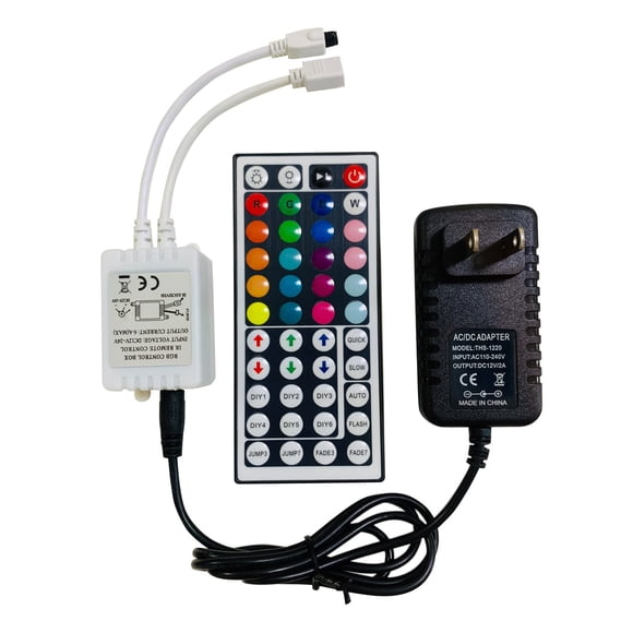 Controlador remoto con luz LED, receptor de infrarrojos, juego de conectores de fuente de alimentación DC 12 V 2 A para tiras de luces 5050 2835 3528