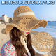 thumbnail image 5 of Sombrero de paja de ala ancha para mujer, con circunferencia de 56-58 cm, plegable, ideal para playa, vacaciones, protección solar., 5 of 5