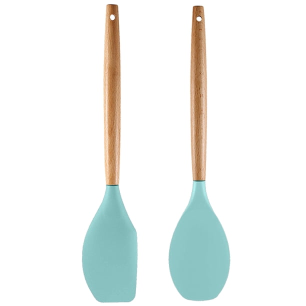 Juego de 2 utensilios de cocina de silicona con mango de madera, antiadherentes y resistentes al calor.