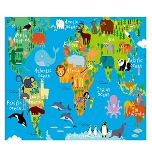 Kivara - Alfombra Infantil Mapa 80X120 Cm Tapete Dormitorio Sala Multicolor