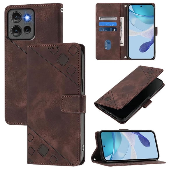 Funda Cartera para Motorola Edge 50 con Soporte y Ranuras, Resistente a Golpes y Rayones Marrón