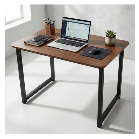 Eoland - Escritorio Metalico 100X60 Computador Oficina Hogar Estudio Marrón/Negro