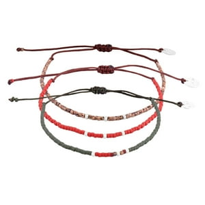 Zazü - Pack Pulseras Verde Y Ladrillo Con Mostacillas De Plata Multicolor Talla Única