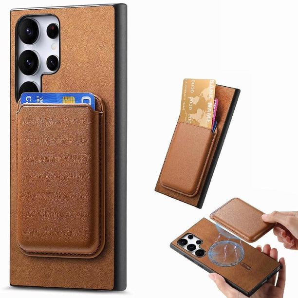 Funda de Cuero Magnética con Tarjetero para Samsung Galaxy S25 Ultra Cubierta Delgada Marrón