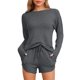 thumbnail image 1 of INSPIRE CHIC Conjunto de pijama de manga larga para mujer, mezcla de rayón suave, conjunto de pantalones cortos para estar en casa con bolsillos y cintura elástica M Gris oscuro, 1 of 6