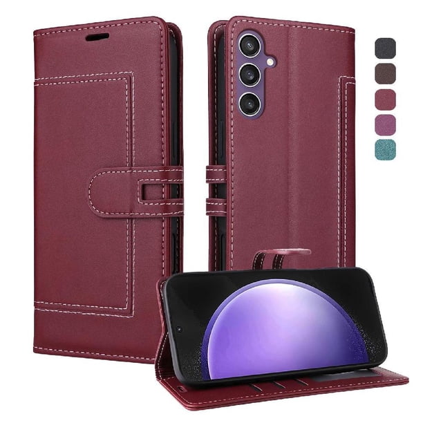 Premium Wallet Case for Samsung Galaxy S25 FE with Card Slots & Kickstand, Flip Cover Red
