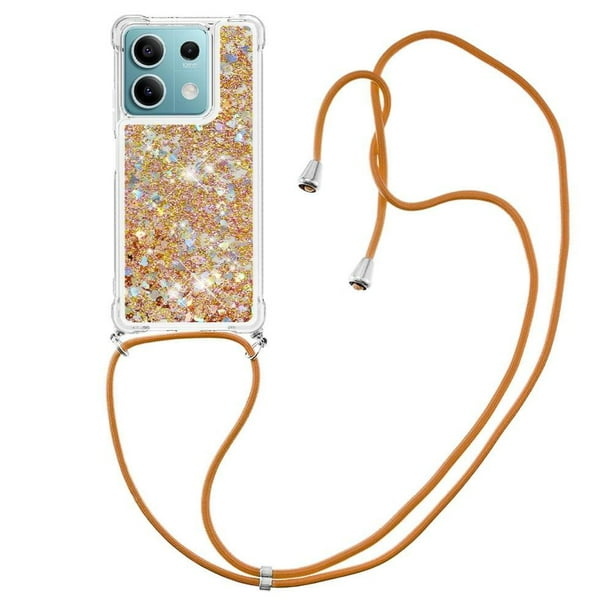 Funda FOXDOCK para Xiaomi Redmi Note 13 5G con Cuerda Ajustable, Brillo Líquido, Protección Antigolpes y Lente – Ideal para Regalo