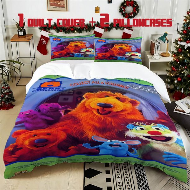 3pcs Bear in Blue House Printed Bedding Set Soft Duvet Cover with 2 Pillowcases All Season Comfort
