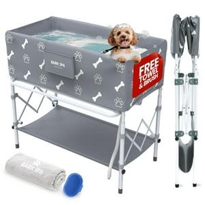 Bañera Para Perros Bark Spa Plegable Y Portátil Con Cepillo Y Toalla