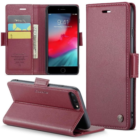 CaseMe tipo cartera iPhone 7 Plus/8Plus con cierre magnético, RFID, tarjetero, soporte, carga inalámbrica
