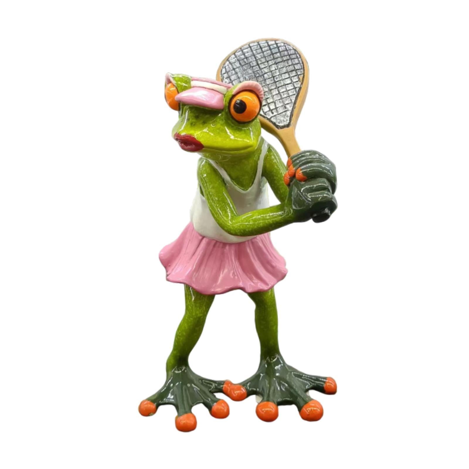 Bothyi - Estatua De Rana Tenista, Artesanía Artística, Escultura De Animal De Resina Para Escritorio, Gabinete, Oficina, Falda Rosa