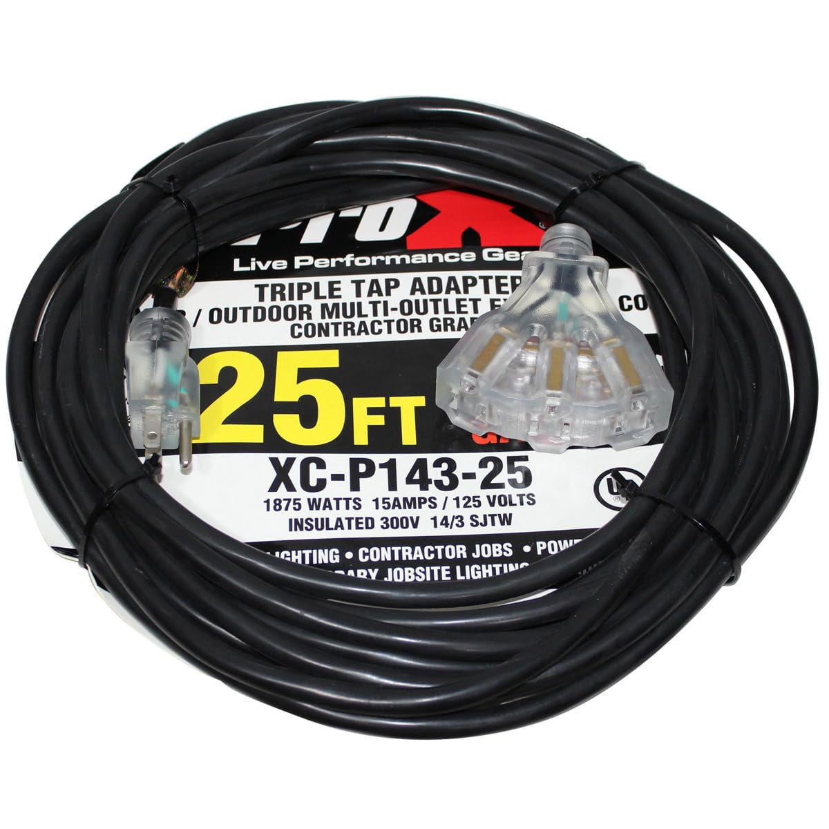 Cable De Extensión De Alimentación Pro-x Xc-p143-25 25 25 Pies 14 Awg 110 V Hembra
