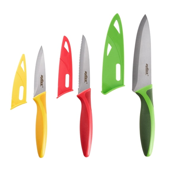 Juego de cuchillos Zyliss de acero inoxidable verde/rojo/amarillo con funda