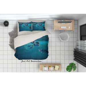 Milsleep - 3D Azul Peces De Mar Funda De Edredón Set Ropa De Cama Set Funda Nórdica Fundas De Almohada 30