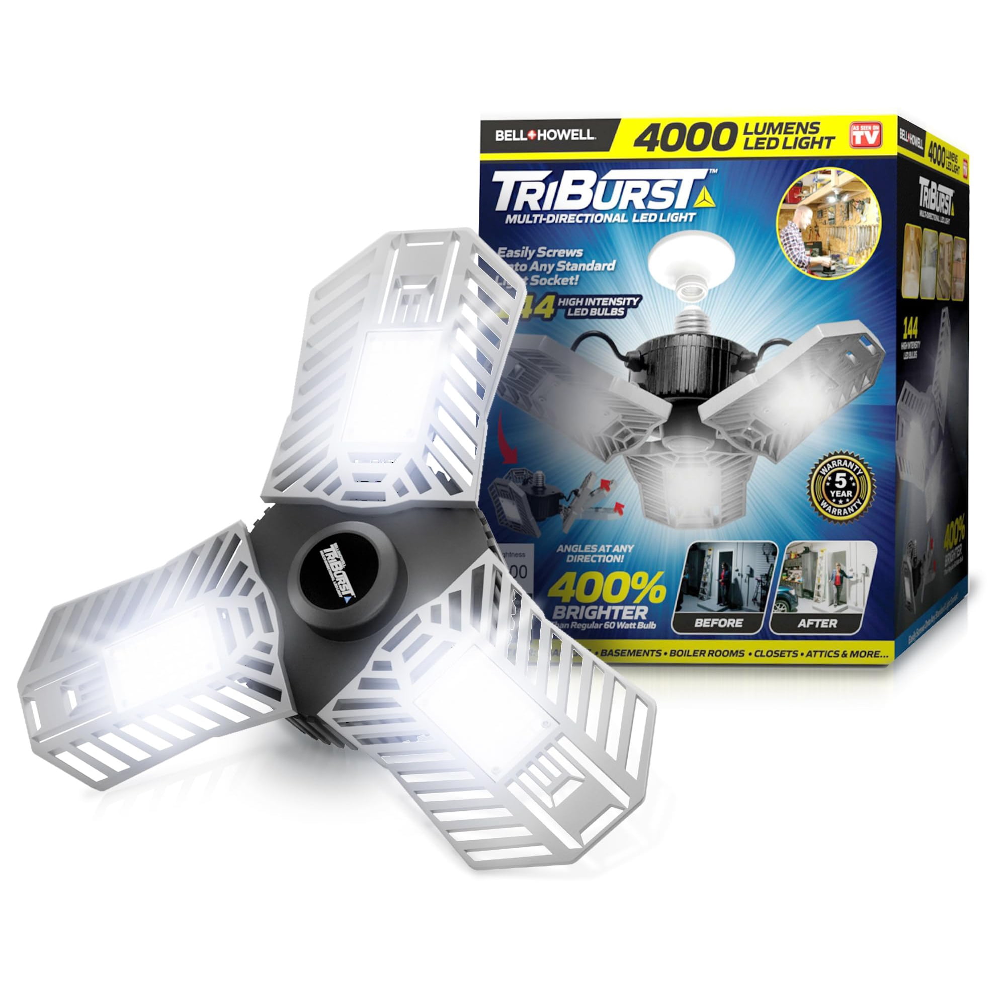 Lámpara De Techo Bell+howell Triburst Led De Aluminio, 60 W, 4000 Lm