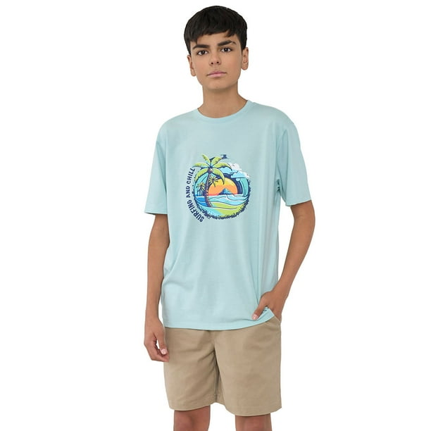 Polera Niño Teen Manga Corta Fun Aqua Corona