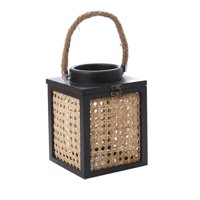 Homeessentials - Farol Rustico Junco Cuadrado 18 Cm Negro