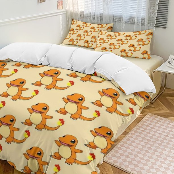 Charmander Bed Duvet Cover Funny Anime Cartoon Bedding Sets Lightweight 3 Piece Comforter Sets