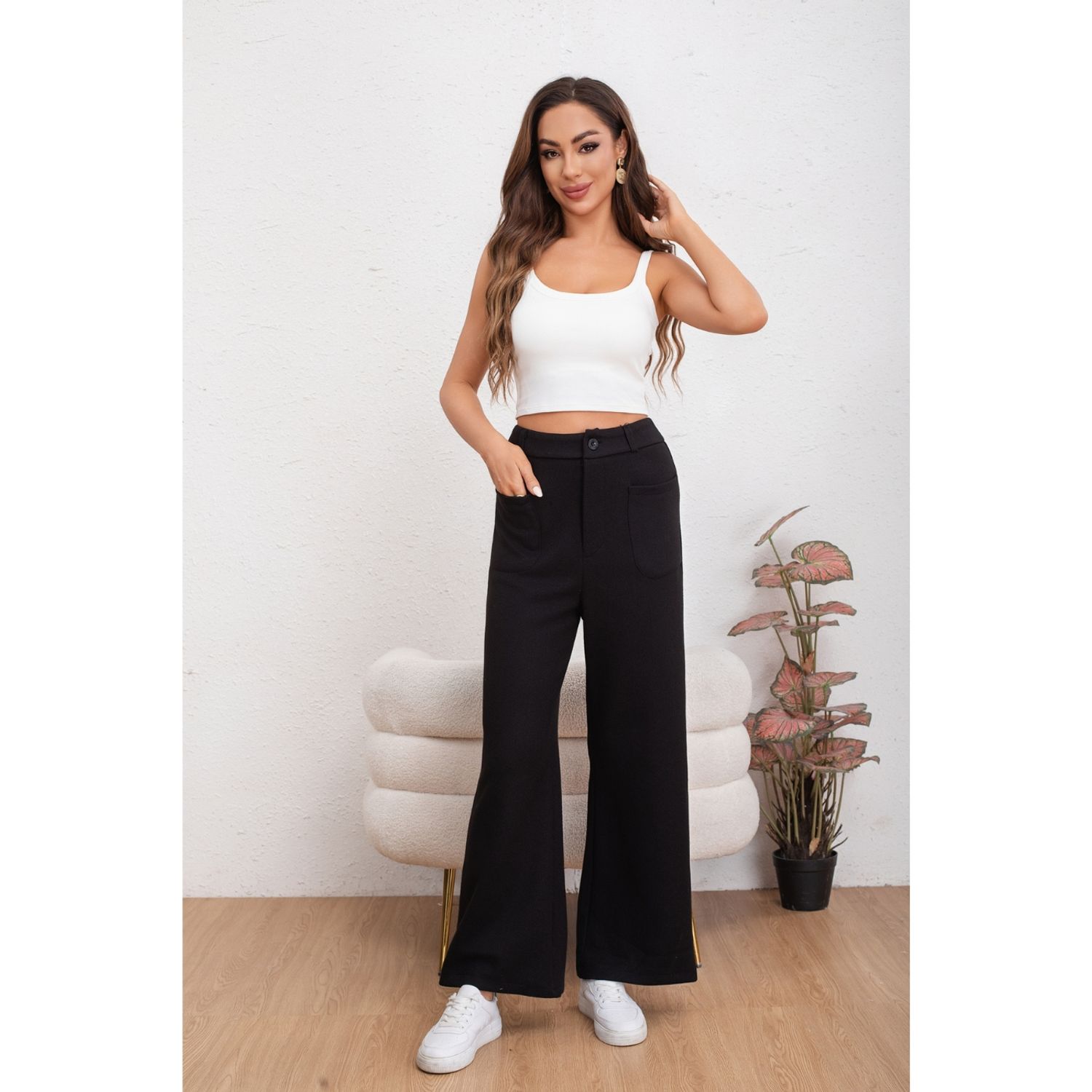 Likeshop - Pantalón Casual Mujer Bolsillo Otoño Invierno Ancho 0126