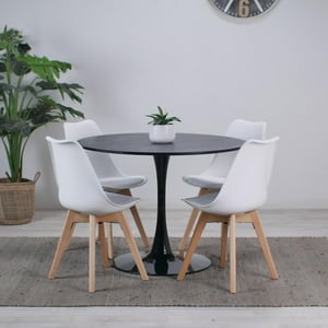 Pandalino - Comedor Mesa Tulip Redonda 100Cm Negra + 4 Sillas Tulip Blancas Blanco