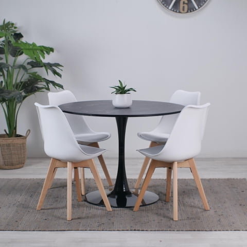 Pandalino - Comedor Mesa Tulip Redonda 100Cm Negra + 4 Sillas Tulip Blancas