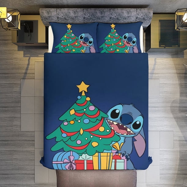Merry Christmas Stitch 3 Piece Sets Full/Queen Size - Reversible Microfiber Quilts with Shams Soft Lightweight Bedspread Coverlet Comforter for All Season Bed Sheets
