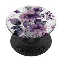 Purple Flowery Watercolor For Women & Girls Co - Adhesivo Popsockets Popgrip, Color Morado, Flor De Lavanda, Floral