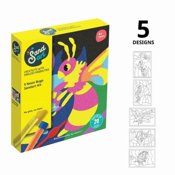 Kit Arte con Arena Neon Bichos Colores Fluorescentes | SandArt | Manualidades Niños | NP3