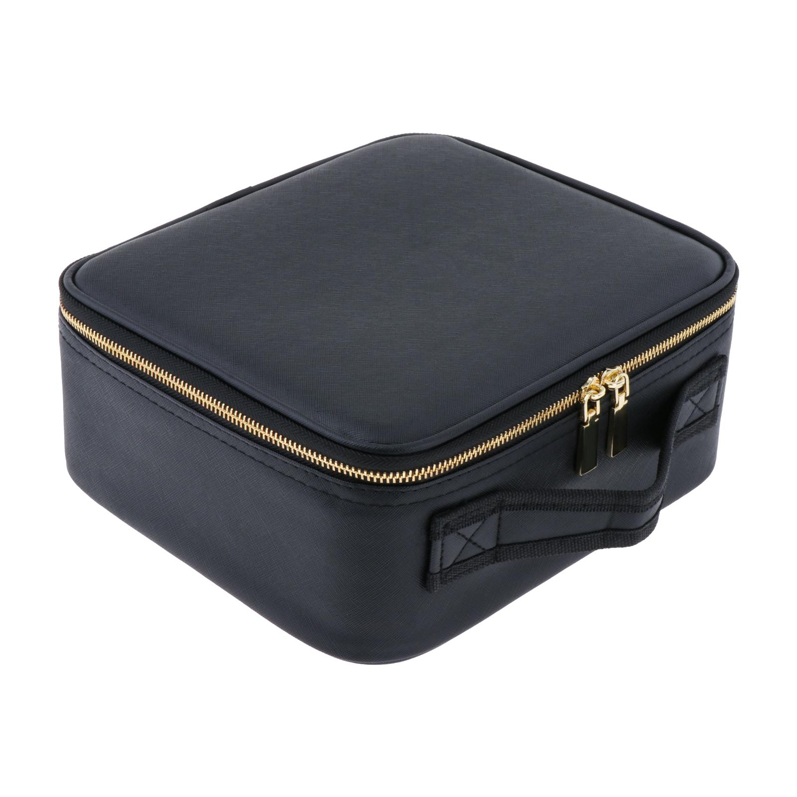 Magideal - Estuche De Tren De Maquillaje De Viaje Con Espejo Y Luces, 3 Colores De Brillo, Bolsa De Cosméticos Para Mujer, Particionable, De Gran Capacidad, Vers Negro