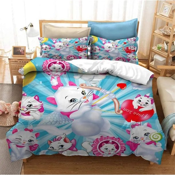 Marie Cat Bed Covers Bedding Set,Cover Cute Cartoon Modern Printed 3-Piece Set 1 Bed Cover,Queen Comforter Sets Bed Sheets