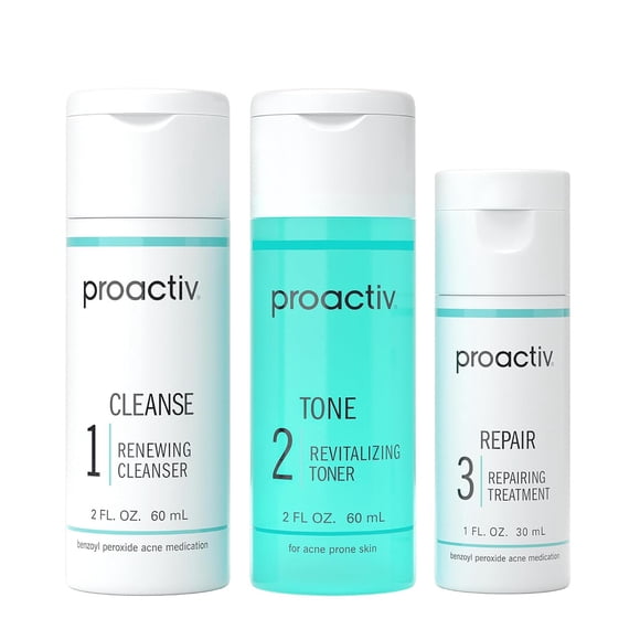 Kit Proactiv de 3 pasos para el acné con peróxido de benzoilo, 2 x 60 ml + 30 ml