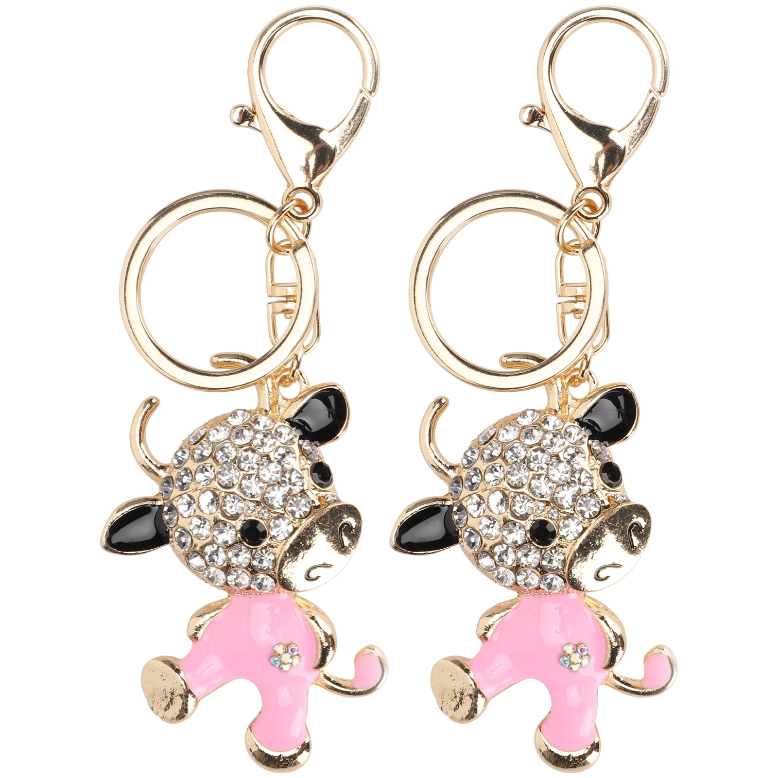 2 Llaveros Colgantes Con Forma De Vaca Del Zodiaco Con Diamantes De Dibujos Animados, Llavero De Metal Para Decoración De Coche