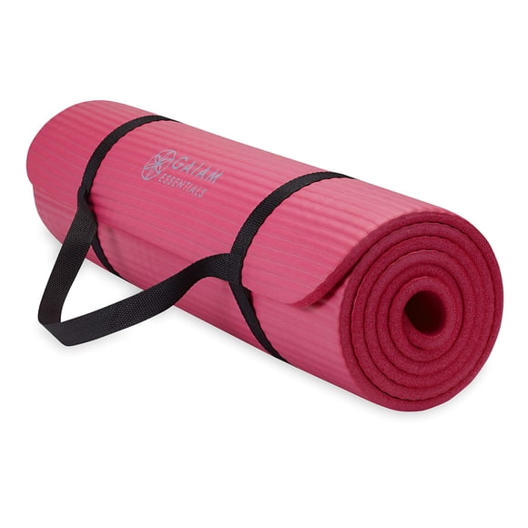 Esterilla de yoga Gaiam Essentials Thick Fitness de 10 mm con soporte rosa