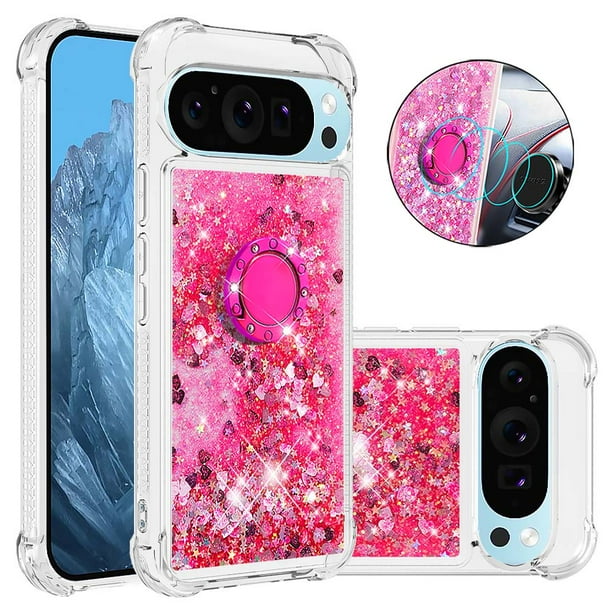Funda Para Google Pixel 9/9 Pro Con Brillo Líquido, Protección Completa Y Soporte De Anillo Giratorio
