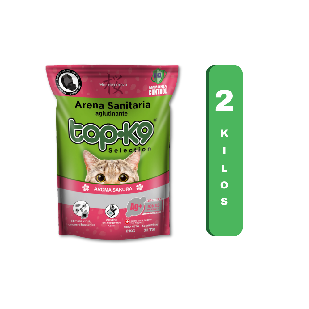Topk-9 - Arena Sanitaria Aglutinante Iones De Plata 2 Kilos Sakura
