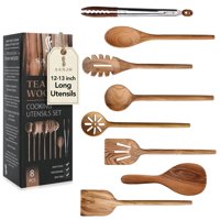 Juego De Cucharas De Madera Para Cocinar Sanjh, Teca, 8 Piezas Con Utensilio