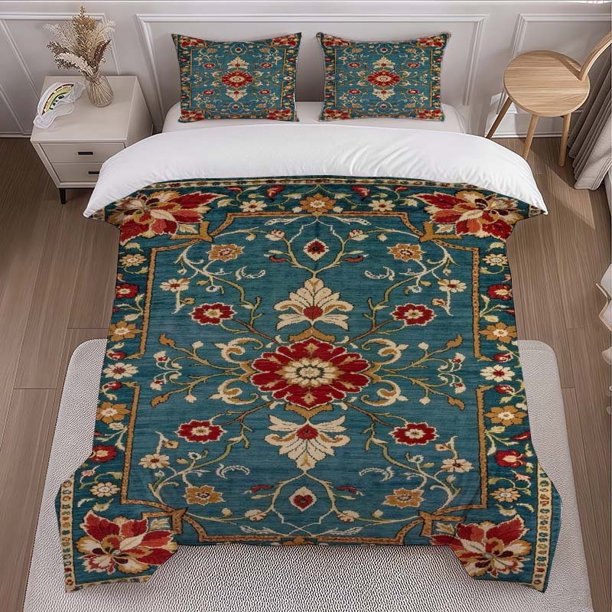 Persian Style Rug Printed Duvet Cover Set Themed Bedding Three-Piece Set