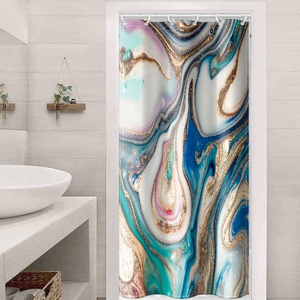 1pc Luxury Gray Golden Marble Shower Curtain Set - Waterproof, Washable, and Standard Size for Bathtub - Includes 12 Plastic Hooks