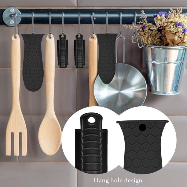 4 Fundas De Silicona Para Mangos De Sartén | Antideslizantes Y Resistentes Al Calor (Rojo, Negro, Azul)