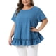 thumbnail image 4 of Agnes Orinda Mujeres Tallas Grandes Escuela Universidad Día de San Patricio Tops Dobladillo en Capas Cuello Redondo Camisetas de Manga Corta Blusa Casual de Verano Flowy 4X Azul, 4 of 6